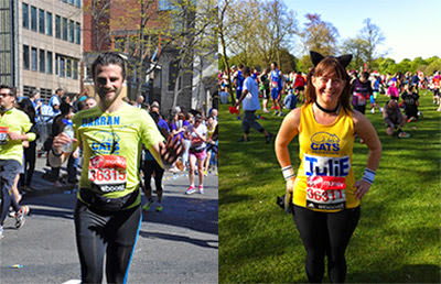 Collage of two runners in Cats Protection tops